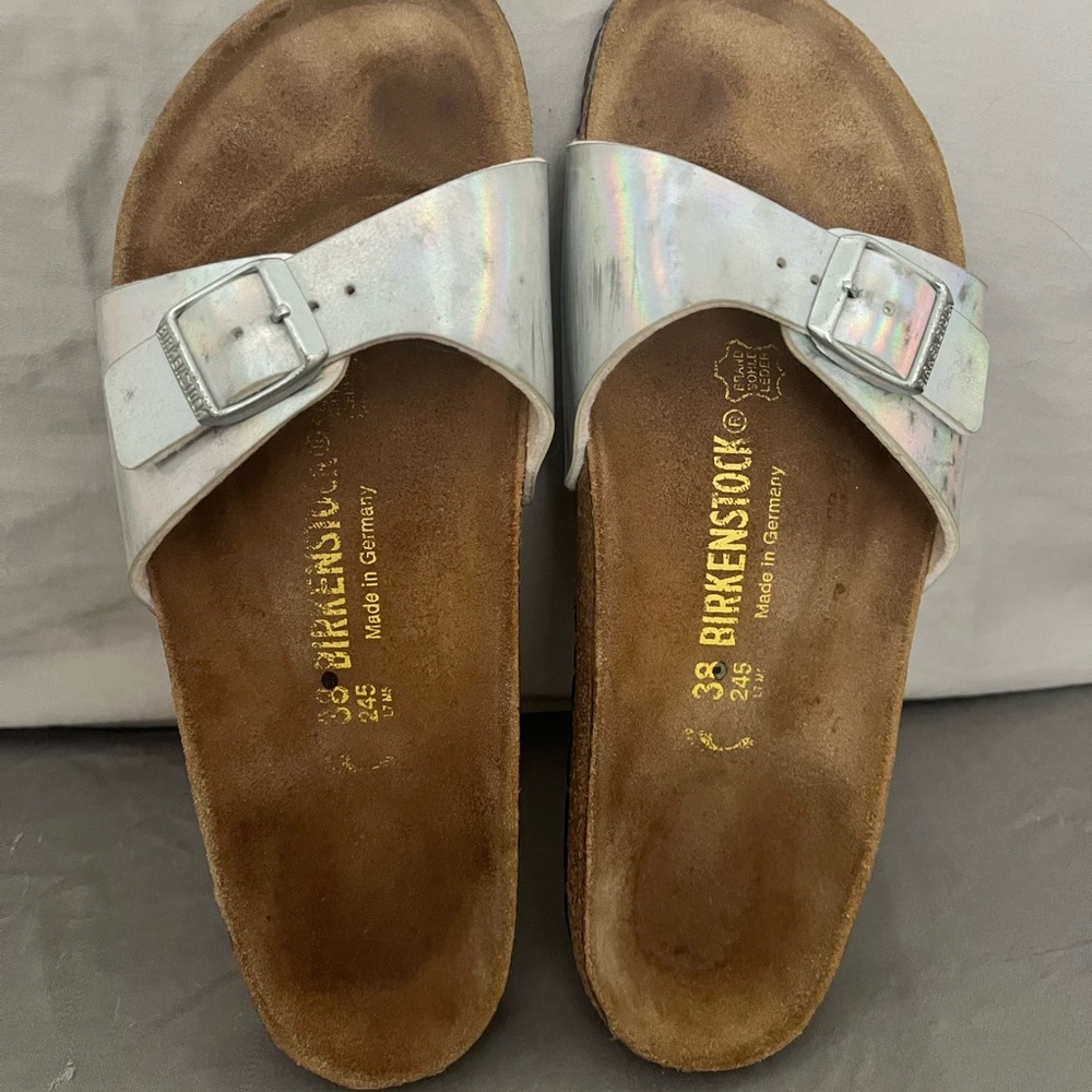 Birkenstock Iridescent Silver Slides - Like New Size 38
